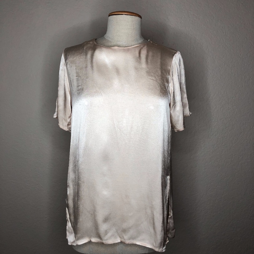 William B Satin Silk Pink Short Sleeve Top S